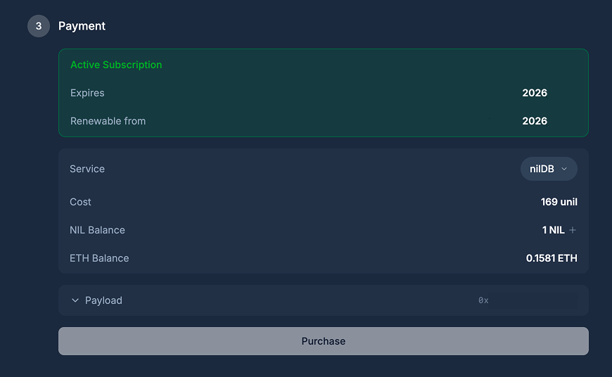 nilPay Successful Subscription